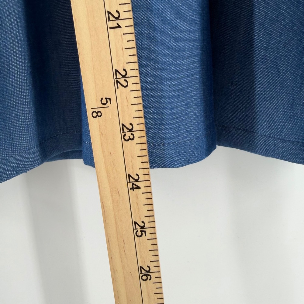 ModCloth Lyocell Chambray Midi Skirt Women XL Blue Button Front Belted MSW1791 - Picture 8 of 8
